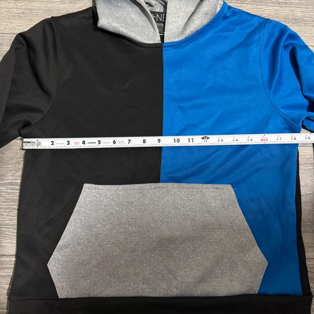 G-Net Big Boy Color Block Hoodie Sweatshirt Pullover Gray Blue Black‎ Size 14/16